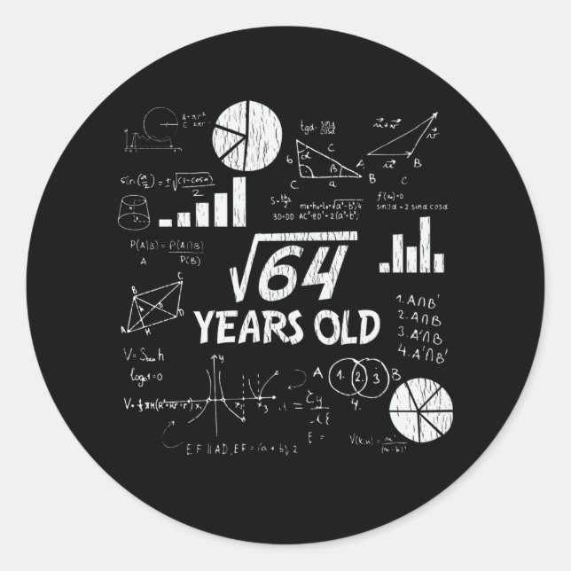 Retro Funny 8th Birthday Math Nerd Gift for Kids Classic Round Sticker (Front)