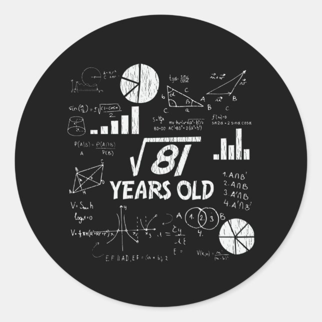 Retro Funny 9th Birthday Math Nerd Gift for Kids Classic Round Sticker (Front)