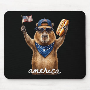 Retro Funny Aamerica Capybara Hot Dog Lover Mouse Mat