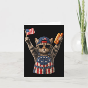 Retro Funny Aamerica Cat Hot Dog Lovers Patriotic Card