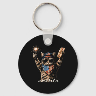 Retro Funny Aamerica Cathot Dog Lovers Patriotic Key Ring