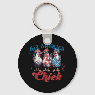 Retro Funny All America Chick 4th Of July Patrioti Key Ring
