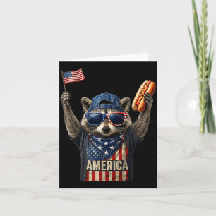 Retro funny america racoon hot dog lovers flag card