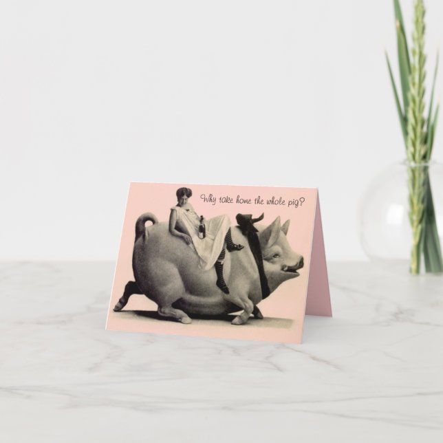 Retro Funny Birthday Card Lady on Pig Saying (Front)