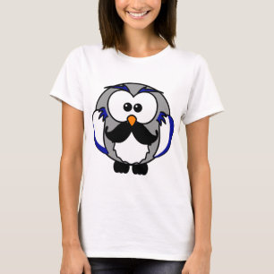 Retro Funny Black Handlebar Moustache Owl T-Shirt