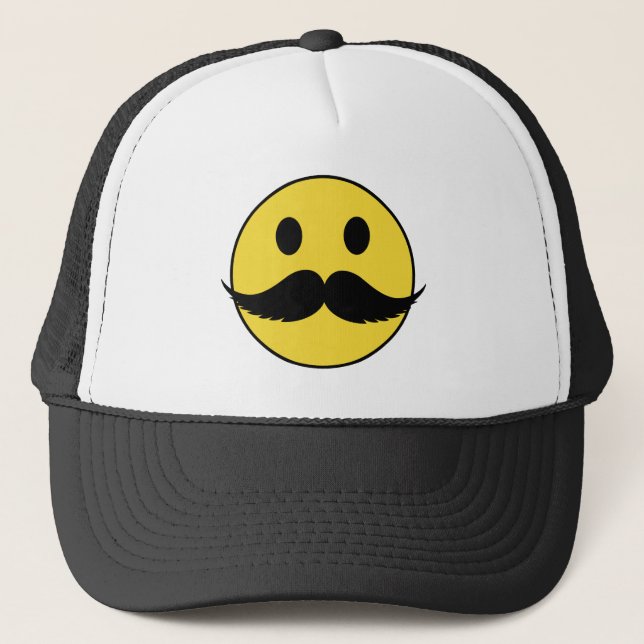 Retro Funny Black Handlebar Moustache Trucker Hat (Front)