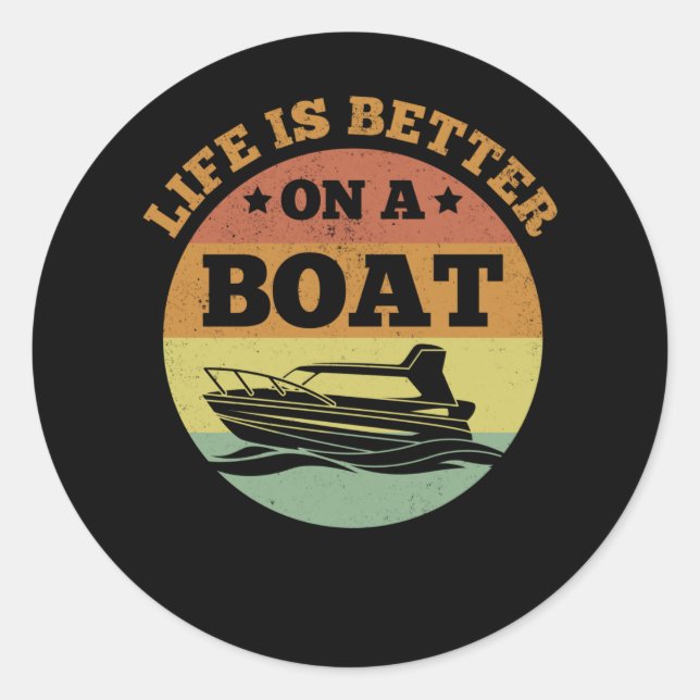 Retro Funny Boating Captain Boat Lover Classic Round Sticker (Front)