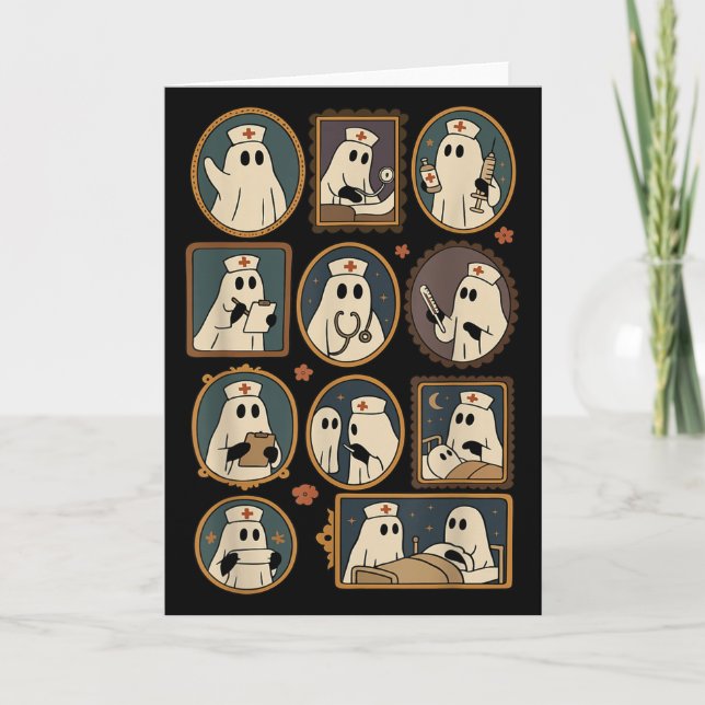 Retro Funny Boo Ghost Spooky Nurse Portrait Pictur Card (Front)