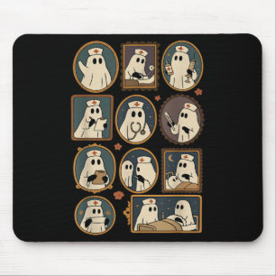 Retro Funny Boo Ghost Spooky Nurse Portrait Pictur Mouse Mat