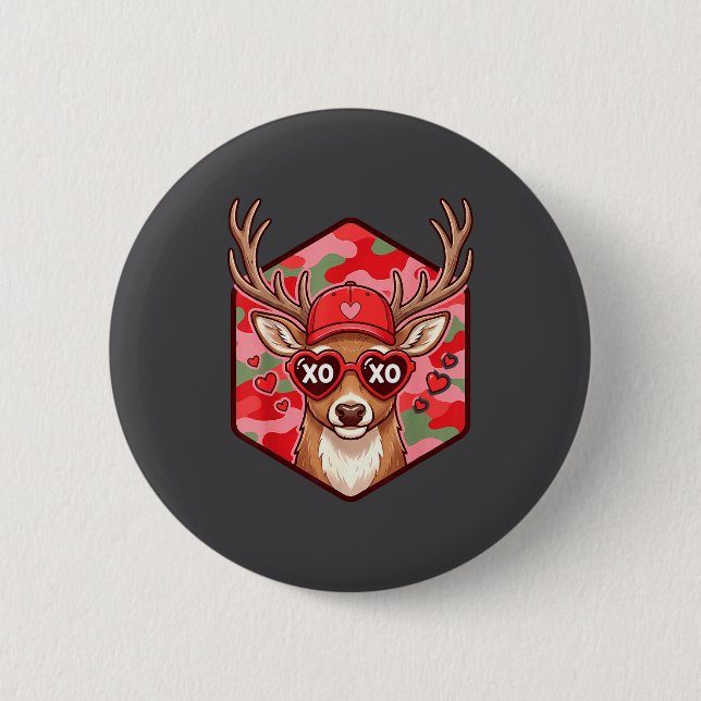 Retro Funny Boys Valentines Day Hunting Deer Camo  6 Cm Round Badge (Front)