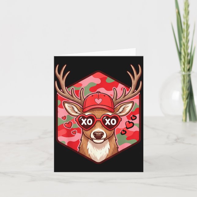 Retro Funny Boys Valentines Day Hunting Deer Camo  Card (Front)