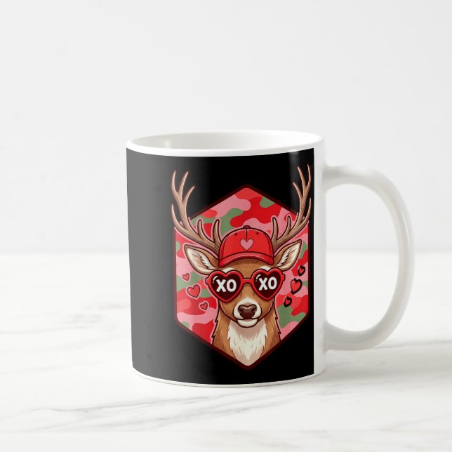 Retro Funny Boys Valentines Day Hunting Deer Camo  Coffee Mug (Right)