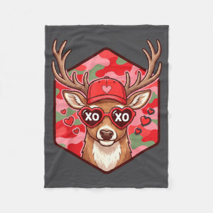 Retro Funny Boys Valentines Day Hunting Deer Camo Fleece Blanket