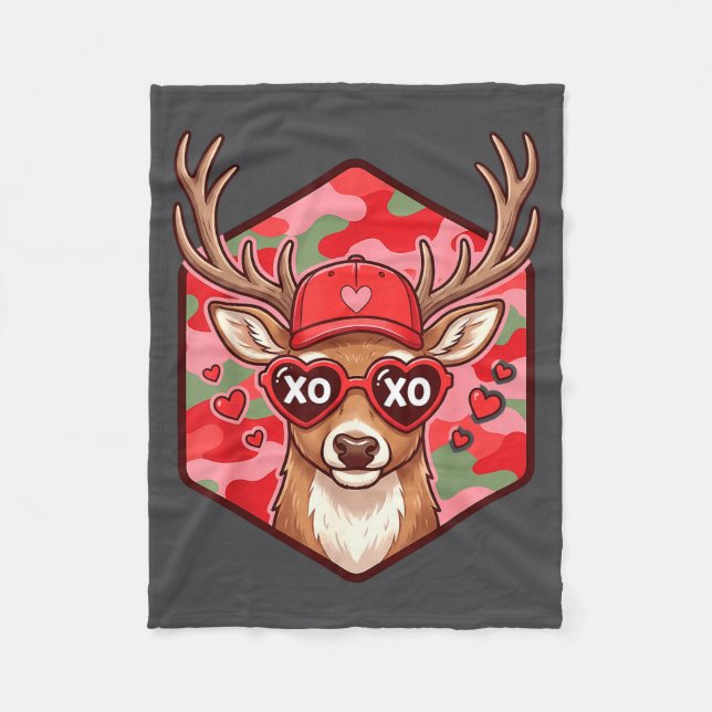 Retro Funny Boys Valentines Day Hunting Deer Camo  Fleece Blanket (Front)