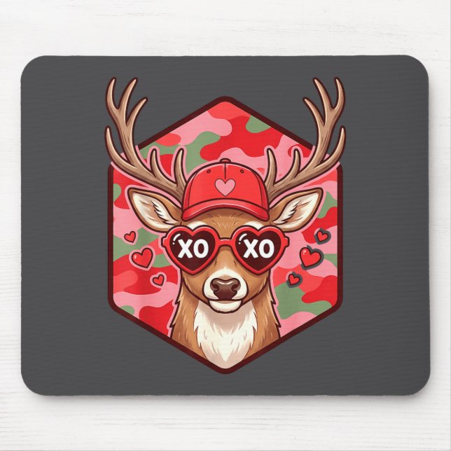 Retro Funny Boys Valentines Day Hunting Deer Camo  Mouse Mat (Front)