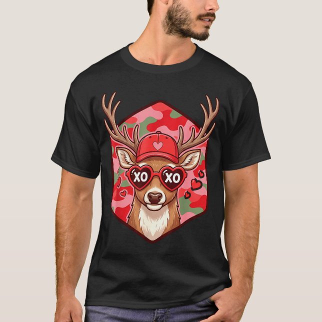 Retro Funny Boys Valentines Day Hunting Deer Camo  T-Shirt (Front)
