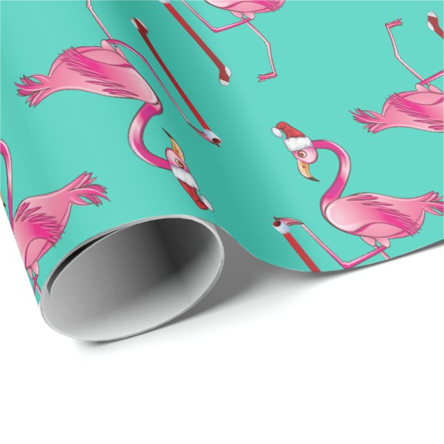 Retro Funny Christmas Flamingo With Long Stocking Wrapping Paper (Roll Corner)