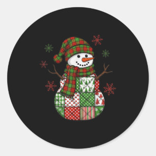 Retro Funny Christmas Patchwork Snowman Xmas Holid Classic Round Sticker