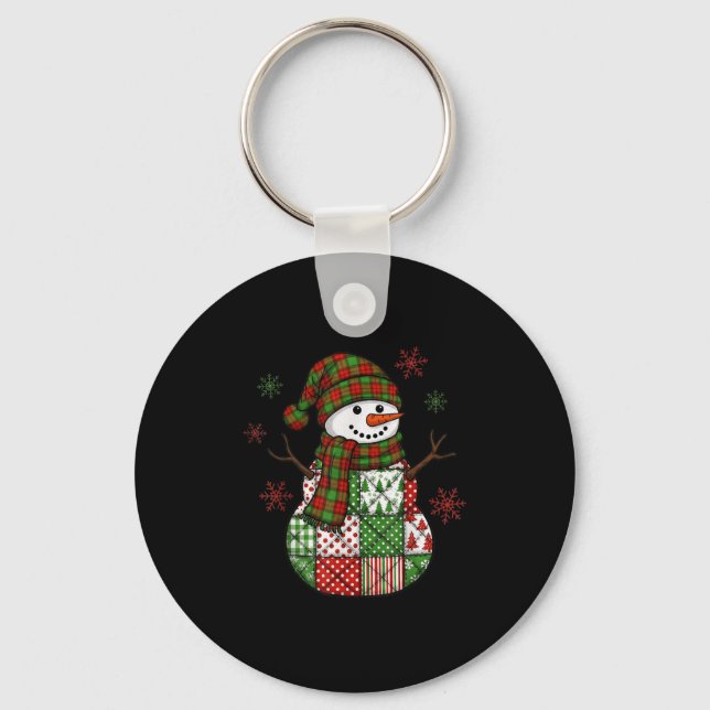 Retro Funny Christmas Patchwork Snowman Xmas Holid Key Ring (Front)