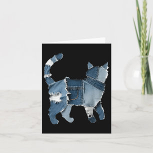 Retro Funny Denim Patch Animal Cat Card