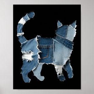 Retro Funny Denim Patch Animal Cat Poster