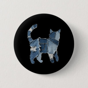 Retro Funny Denim Patch Animal Cat Print 6 Cm Round Badge