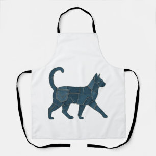 Retro Funny Denim Patch Animal Cat T-Shirt Apron