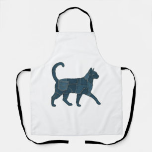 Retro Funny Denim Patch Animal Cat T-Shirt Apron