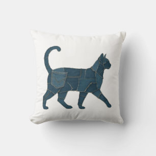 Retro Funny Denim Patch Animal Cat T-Shirt Cushion