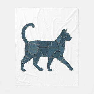 Retro Funny Denim Patch Animal Cat T-Shirt Fleece Blanket