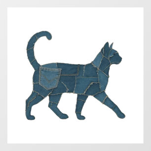 Retro Funny Denim Patch Animal Cat T-Shirt Window Cling