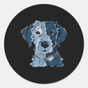 Retro Funny Denim Patch Animal Dog  Classic Round Sticker