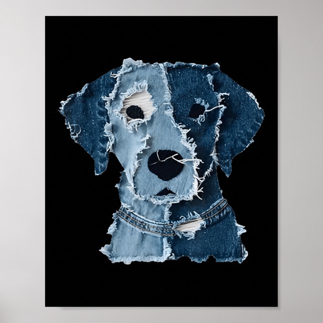 Retro Funny Denim Patch Animal Dog  Poster (Front)