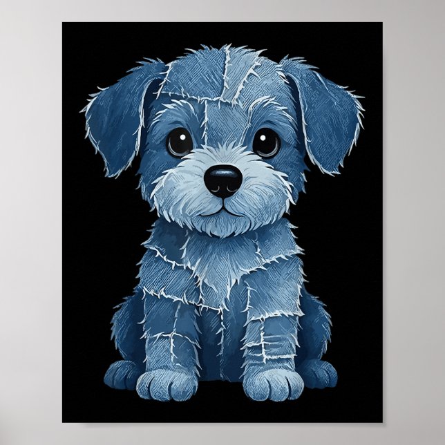 Retro Funny Denim Patch Animal Dog Print  (Front)