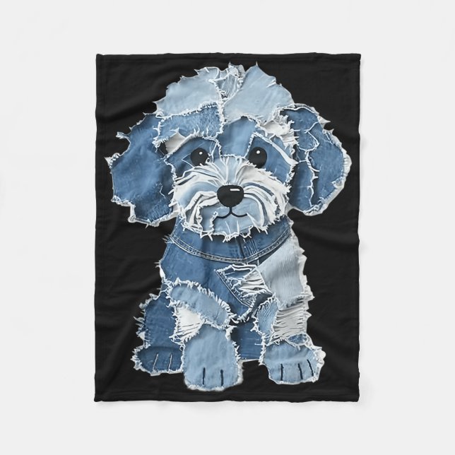 Retro Funny Denim Patch Animal Dog Print  Fleece Blanket (Front)
