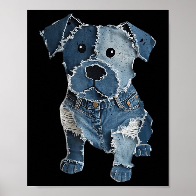 Retro Funny Denim Patch Animal Dog Print For Men W (Front)