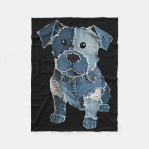 Retro Funny Denim Patch Animal Dog Print For Men W Fleece Blanket