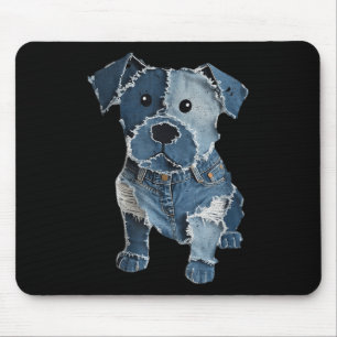 Retro Funny Denim Patch Animal Dog Print For Men W Mouse Mat