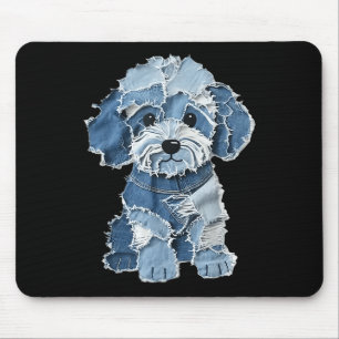 Retro Funny Denim Patch Animal Dog Print  Mouse Mat