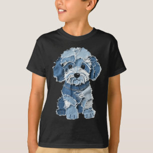 Retro Funny Denim Patch Animal Dog Print T-Shirt