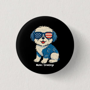 Retro Funny Denim Patch Cute Pet Dog Design  3 Cm Round Badge