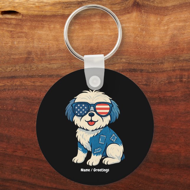 Retro Funny Denim Patch Cute Pet Dog Design  Key Ring (Front)