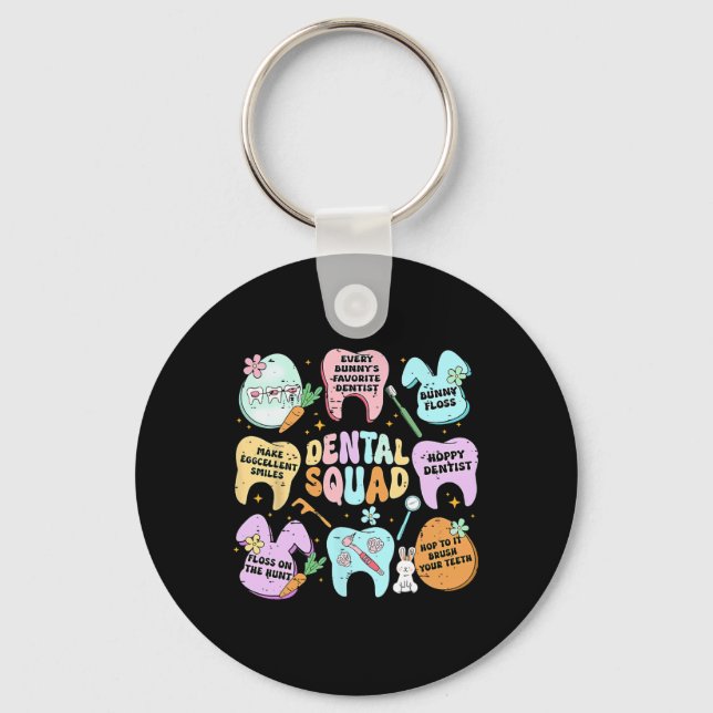 Retro Funny Dental Squad Bunny Tooth Easter Day De Key Ring (Front)