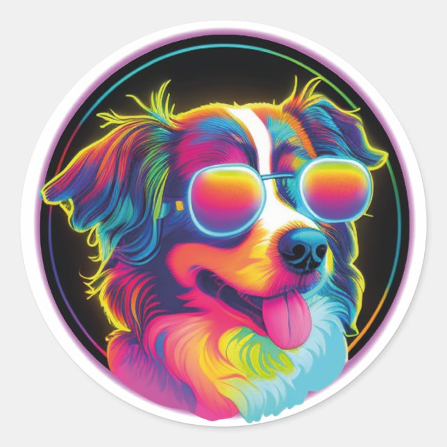 retro funny dog classic round sticker (Front)