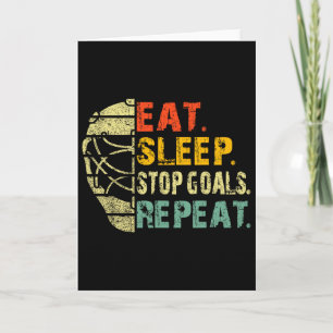 Retro Funny Eat Sleep Stop Goals Repeat Ice Hockey Card