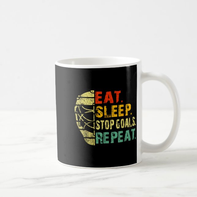 Retro Funny Eat Sleep Stop Goals Repeat Ice Hockey Coffee Mug (Right)