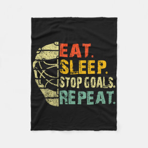 Retro Funny Eat Sleep Stop Goals Repeat Ice Hockey Fleece Blanket