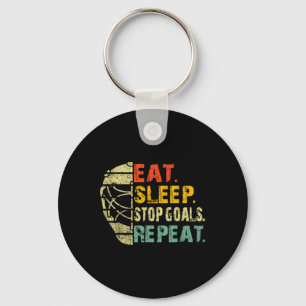 Retro Funny Eat Sleep Stop Goals Repeat Ice Hockey Key Ring