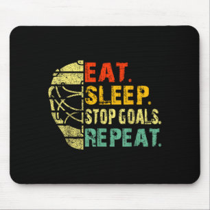 Retro Funny Eat Sleep Stop Goals Repeat Ice Hockey Mouse Mat
