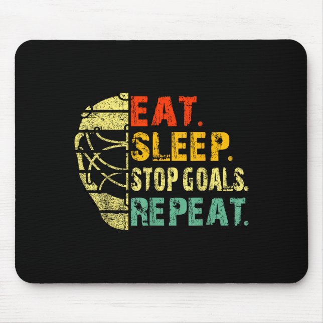 Retro Funny Eat Sleep Stop Goals Repeat Ice Hockey Mouse Mat (Front)